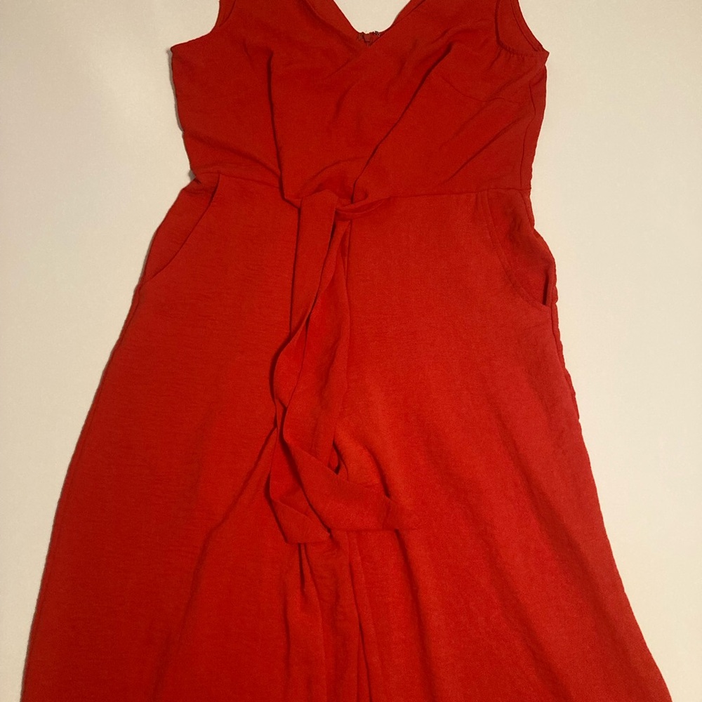 MSK Vibrant Red size M jumpsuit with tie waist and pockets